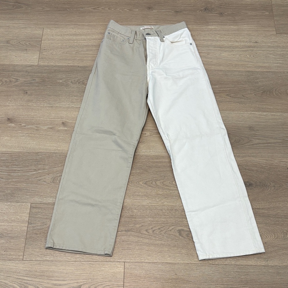 Levi's Ribcage Straight Ankle Two Toned Women's Tan Off White Jeans W25 L27 - Picture 3 of 13